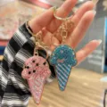 Crystal rhinestone ice cream keychain cute bag charm sparkling metal key ring gift accessory - Lake Blue
