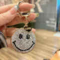 Rhinestone smiley face keychain alloy bling bag pendant cute charm stylish accessories gift - White