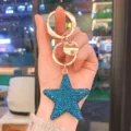 Portachiavi stella in strass lucido con finiture dorate, grazioso ciondolo per auto. - Blu Pavone