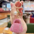 Rhinestone miniature handbag keychain pink crystal charm luxury style bag pendant accessory - Light Pink