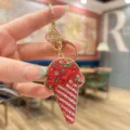 Sparkling rhinestone ice cream keychain metal bag charm cute car key accessory gift - Red