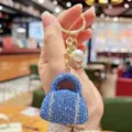 Rhinestone handbag keychain blue crystal luxury bag charm cute car key ring accessory - Blue