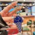 Sparkling rhinestone ice cream keychain cute metal bag pendant charming accessory gift - Sapphire Blue