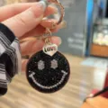 Rhinestone smiley keychain alloy bag pendant black crystal charm sparkling accessories - Black