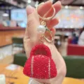 Strass Handtasche Schlüsselanhänger Luxus Kristall Mini Tasche Charm Auto Schlüsselring - Rote Handtasche