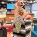 Rhinestone ice cream keychain bag charm, sparkling crystal metal ring pendant for women girls gift - Green