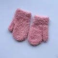 Kids pink coral fleece warm mittens, cute fluffy thick winter gloves for boys and girls. - S / Pink