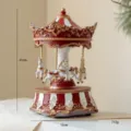 Vintage red white resin carousel music box, elegant desktop decoration and girl gift. - Height 21cm (713g) / Red Rotating Musical Carousel