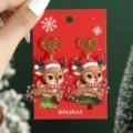 Boucles d'oreilles renne de Noël en acrylique avec pendentif cœur pailleté pour fête et cadeau - Clous d'Oreilles Cœur Cerf de Noël (SD1126)