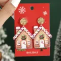 Boucles d'oreilles maison pain d'épices de Noël en acrylique avec strass brillants festifs - Clous d'Oreilles Maison de Pain d'Épices (SD1127)
