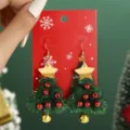 Boucles d'oreilles sapin de Noël guirlande verte étoile dorée perles rouges cadeaux - Boucles d'Oreilles Sapin de Noël à Paillettes Pelucheuses (SD1195)