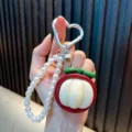 Porte-clés fruit simulé mignon avec bracelet en perles artificielles pour sac à main. - Mangoustan Simulé / Violet