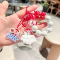 Cute Christmas tree quicksand keychain with pearl bead bracelet, lovely bag and car charm. - White Christmas Tree