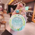 Cute bear glowing keychain light up flying saucer keyring toy bag pendant accessory - Green