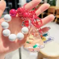 Christmas tree liquid quicksand beaded keychain cute bag charm car key ring holder - Cream White Christmas Tree