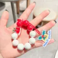 Christmas beaded keychain cute wristlet acrylic pendant bag charm car key ring holiday gift - Cartoon Reindeer Beaded