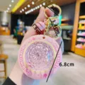 Colorful UFO starry night light keychain glowing toy cute bag pendant car key accessory - Pink