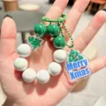 Cute Christmas tree beaded keychain with iridescent white and green acrylic charms for bags. - Christmas Tree Beaded