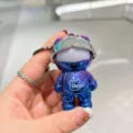 Creative trendy bear car keychain, luminous metallic gradient astronaut bag charm, ideal gift. - Rose Red And Blue