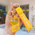 Resin jelly unicorn keychain cute cartoon bag pendant golden ring yellow strap accessory - Yellow Multicolor Unicorn