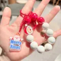 Christmas beaded wristlet keychain cute acrylic Santa bag charm red white design item - Santa Claus Style