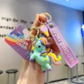 Portachiavi unicorno arcobaleno dei cartoni animati con cinturino, accessorio borsa. - Unicorno Verde