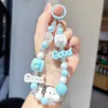 Blue macaron beaded phone charm cute camera keychain bag pendant accessory aesthetic style - Blue