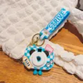 Cute grid bear projection camera keychain pendant for kids bag decoration stylish accessory. - Blue