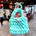 Mini-pochette crochetee a la main vert menthe porte-monnaie tricote et sac d'ecouteurs - Porte-Monnaie Fil de Laine - Vert Clair