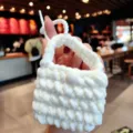 Porte-monnaie tricoté blanc fait main, joli sac de rangement pour écouteurs crochet variante. - Porte-Monnaie Fil de Laine - Blanc
