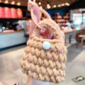 Mini pochette porte-clés tricotée à la main, joli sac en laine pour écouteurs mignons. - Porte-Monnaie Fil de Laine - Brun Clair