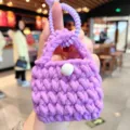 Mini porte-monnaie au crochet fait main sac de rangement d'écouteurs mignon avec porte-clés - Porte-Monnaie Fil de Laine - Violet
