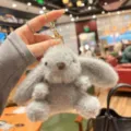 Fluffy grey plush bunny keychain cute rabbit plushie pendant bag charm for soft gift - Gray