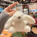 Cute white plush rabbit keychain soft bunny doll bag charm fluffy animal pendant gift - White