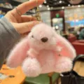 Fluffy pink bunny plush keychain cute plushie bag charm soft toy accessory for women girls - Pink