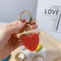 Portachiavi a cuore con strass scintillante pendente per borsa in cristallo di lusso regalo - arancio-rosso