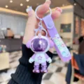 Cute astronaut dog keychain purple silicone strap metal keyring bag charm accessory gift - Purple Color Block Dog