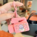 Pink cartoon camera projector keychain, cute pig astronaut pattern, mini portable toy. - Pink Space Pig