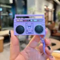 Cute purple retro boombox silicone keychain, vintage mini radio bag charm and creative accessory. - Antique Radio - Purple