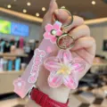 Creative liquid floating plumeria flower keychain bag charm aesthetic cute accessory gift details. - Pink