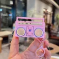 Pink retro boombox keychain cute vintage radio pendant bag charm gift for kids daily - Antique Radio - Pink