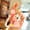 Porte-clés chien en acrylique rose jelly vue détaillée, charm de sac et accessoire idéal. - Rose