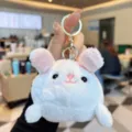 Cute plush animal keychain with soft round design, gold hardware for bags and keys. - White Bunny