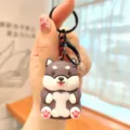 Cute Shiba Inu cartoon keychain pendant student bag charm lovely animal key ring accessory - Black Shiba Inu