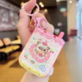 Cute pink game console keychain detail view, highlighting the lovely cartoon cat design and pink ring. - Pink Cat