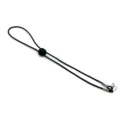 Black elastic mask lanyard strap detail showing adjustable toggle and metal hook ends. - Black