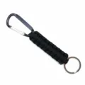 Black paracord keychain with metal carabiner and keyring for outdoor camping and everyday use. - Black