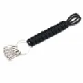Outdoor 7-core paracord keychain with 5 carabiners, hand-woven survival key ring for daily use. - Black