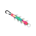 Detailed view of the colorful paracord keychain featuring multiple metal clasps and carabiner. - Multi-color