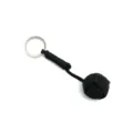 Black paracord monkey fist keychain, durable nylon survival rope lanyard and metal ring. - Black